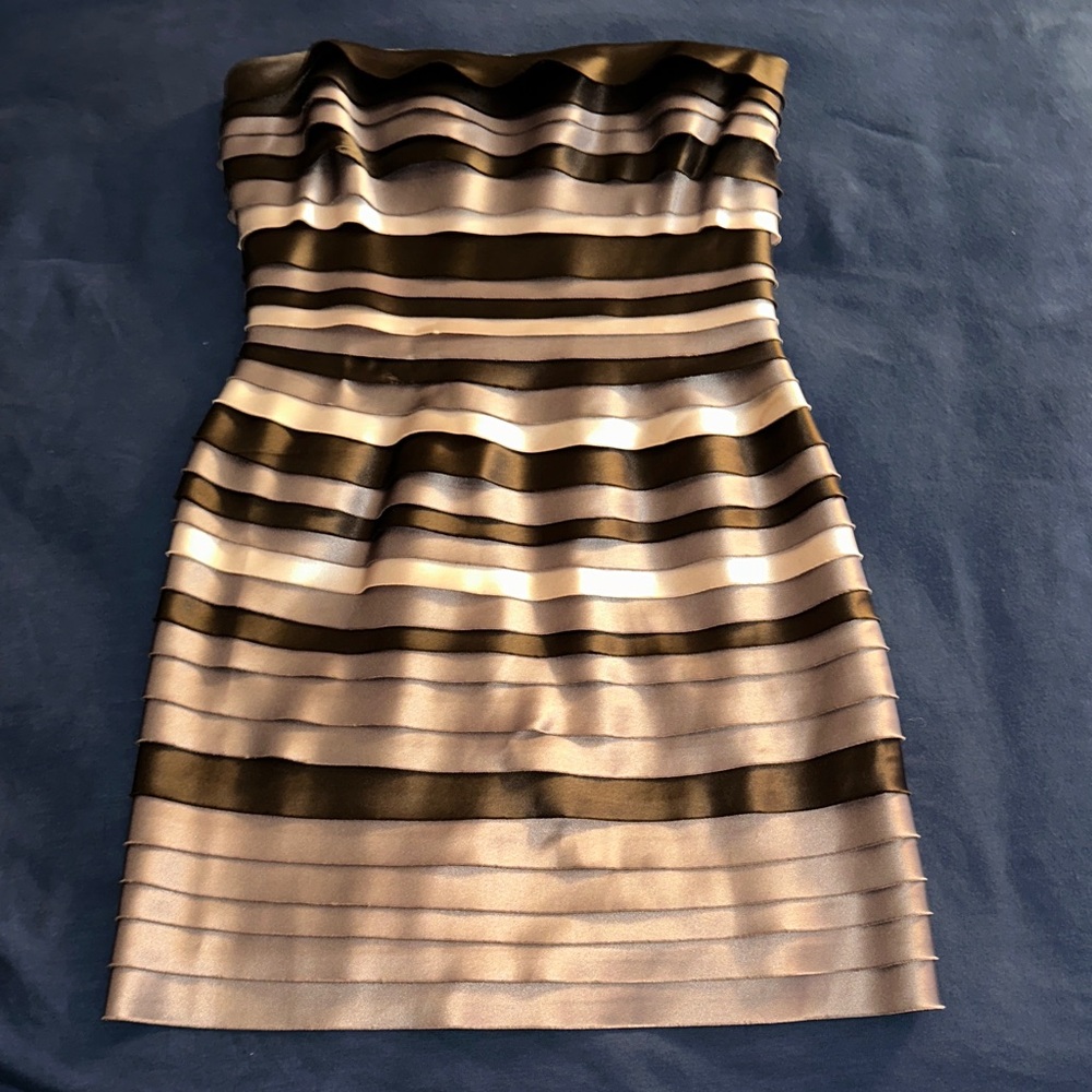 BCBGMaxAzria Strapless Dress with Dark Brown and Cream Stripes